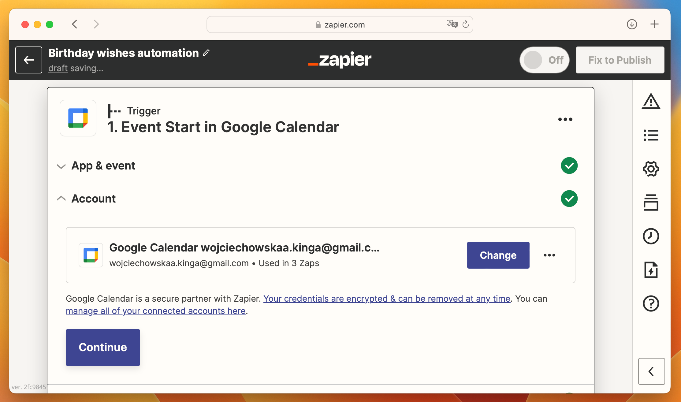 Connecting Google Calendar to Zapier