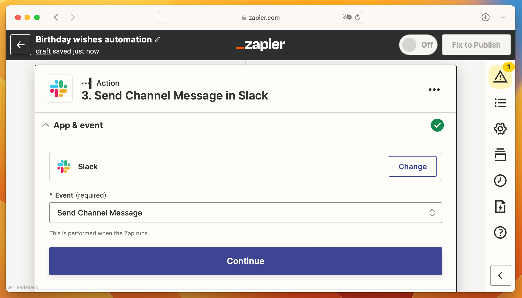 Setting up Slack as action in Zapier automation