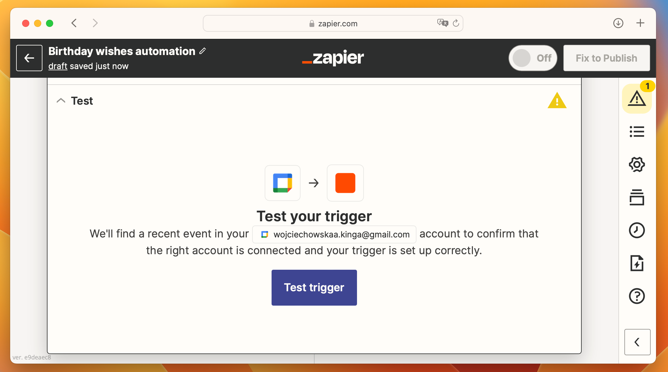 Testing the trigger in Zapier