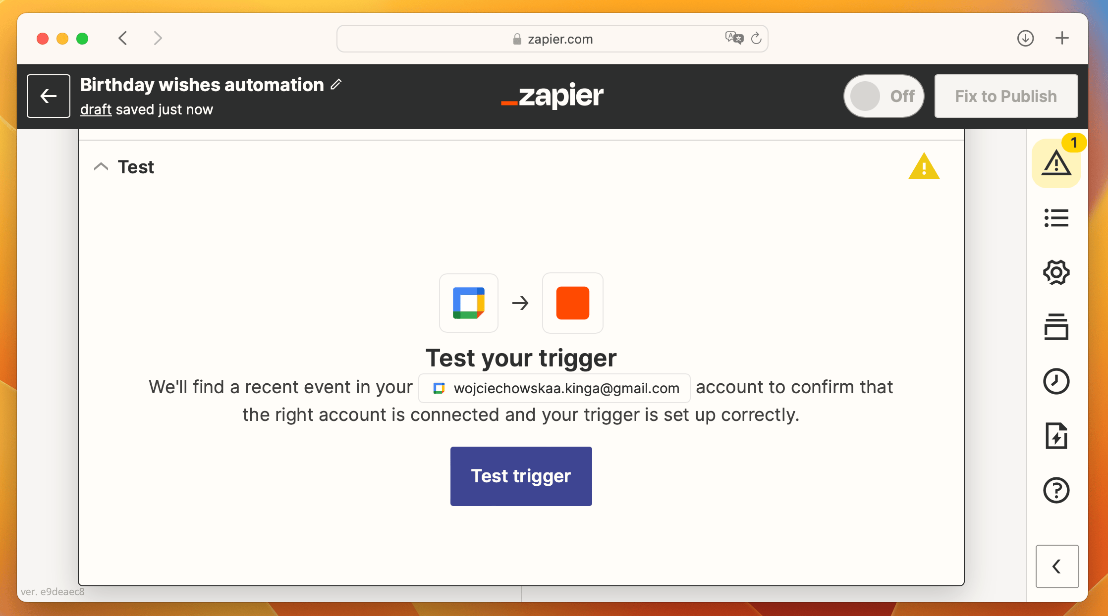 Testing the trigger in Zapier