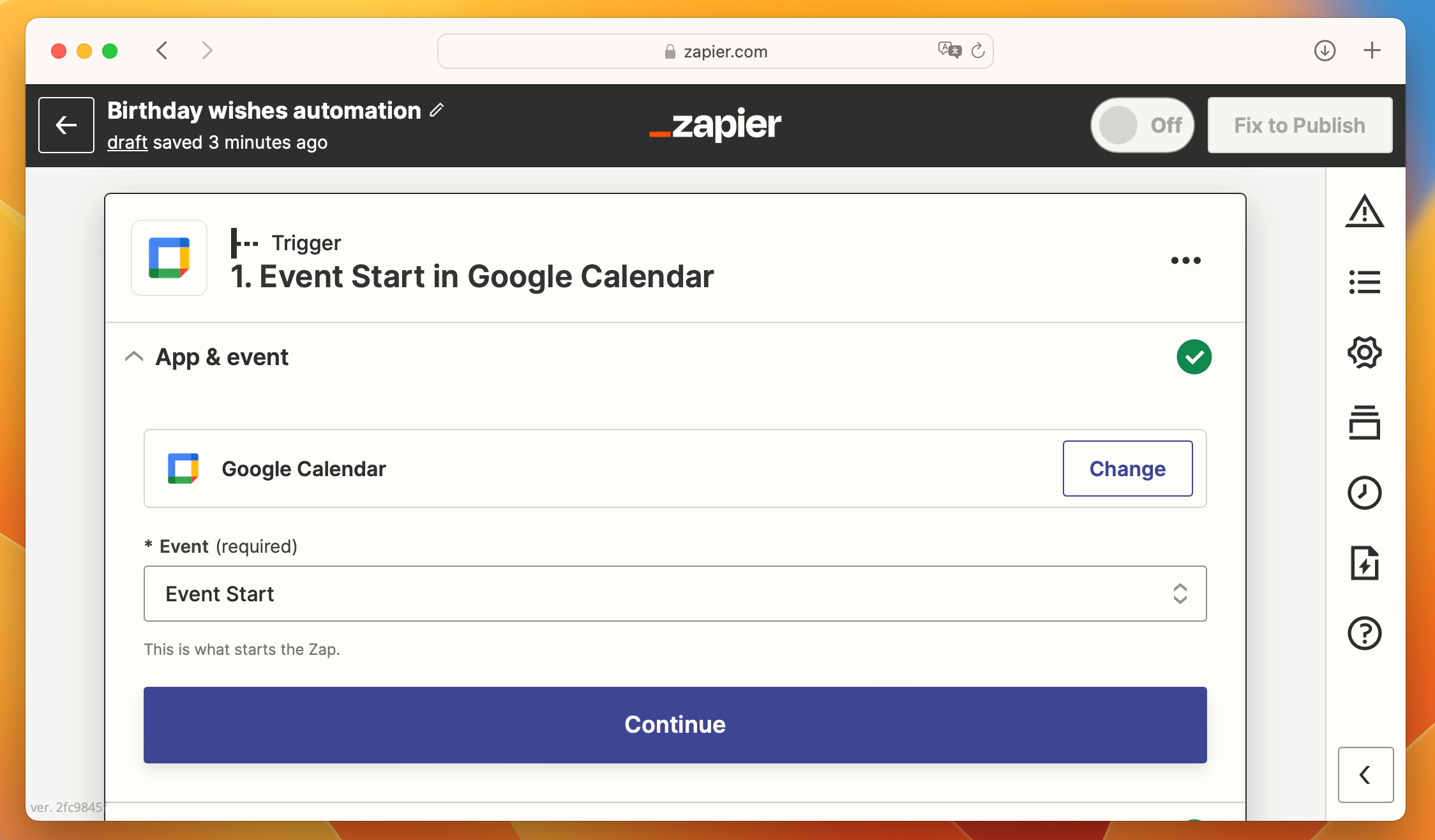 Setting up Google Calendar as trigger in Zapier automation