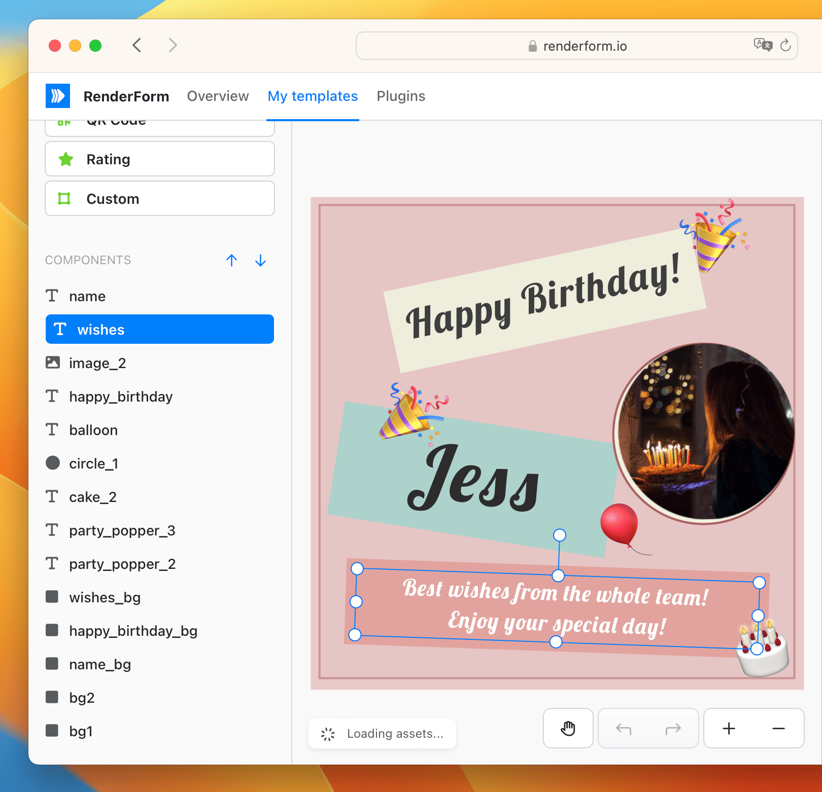 Components of the birthdays card template