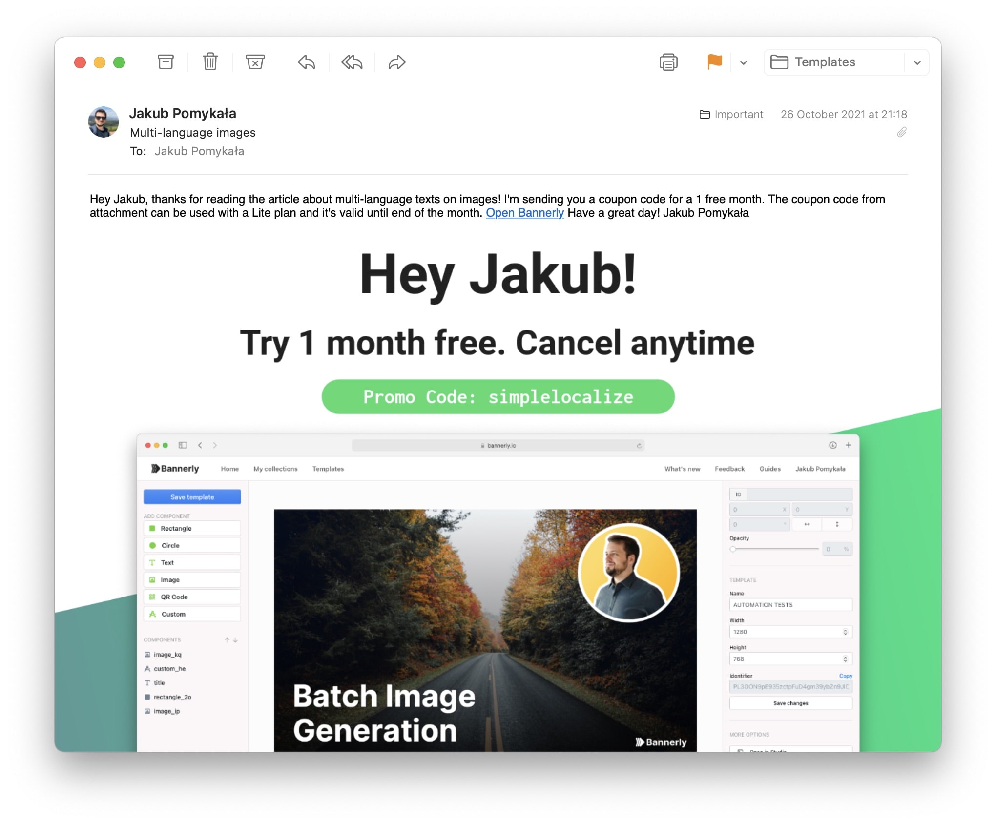 example email with personalized image