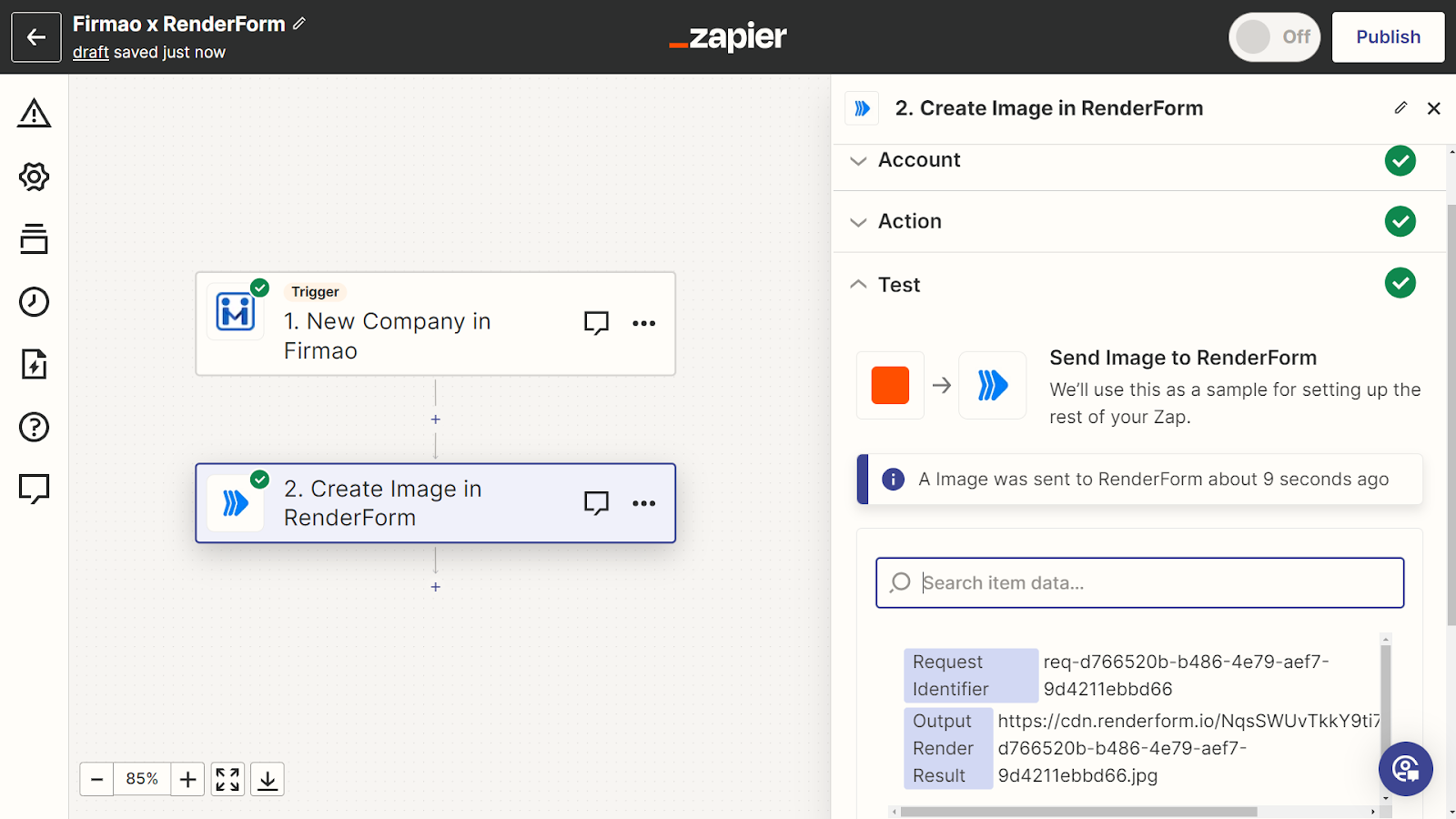RenderForm and Firmao integration via Zapier