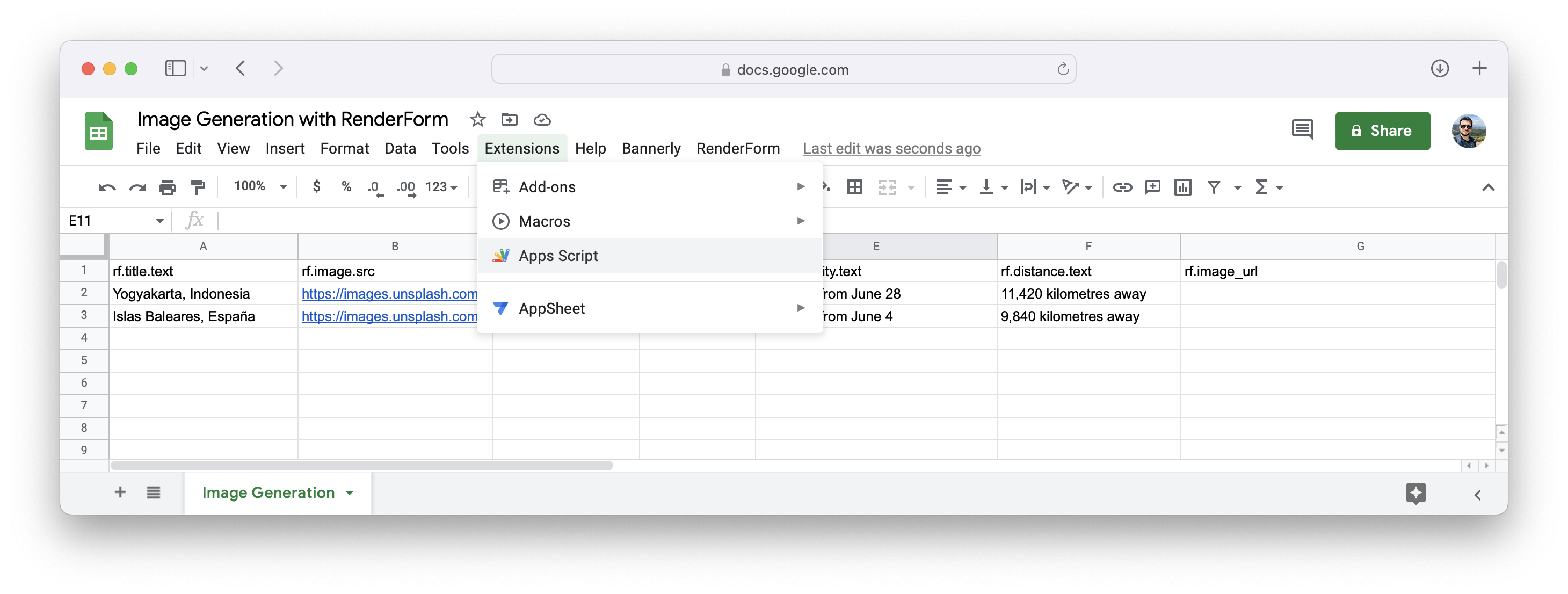 Open Google Sheets extension
