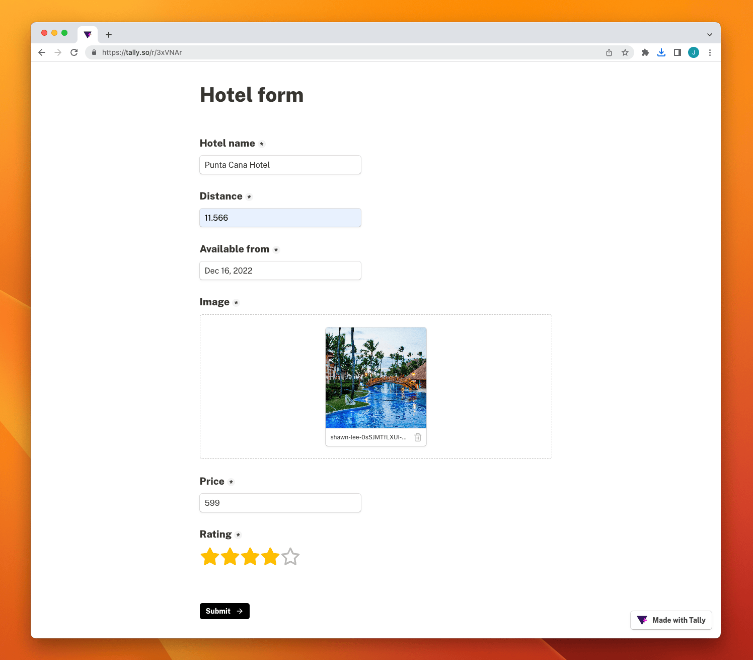 Sample Tally form