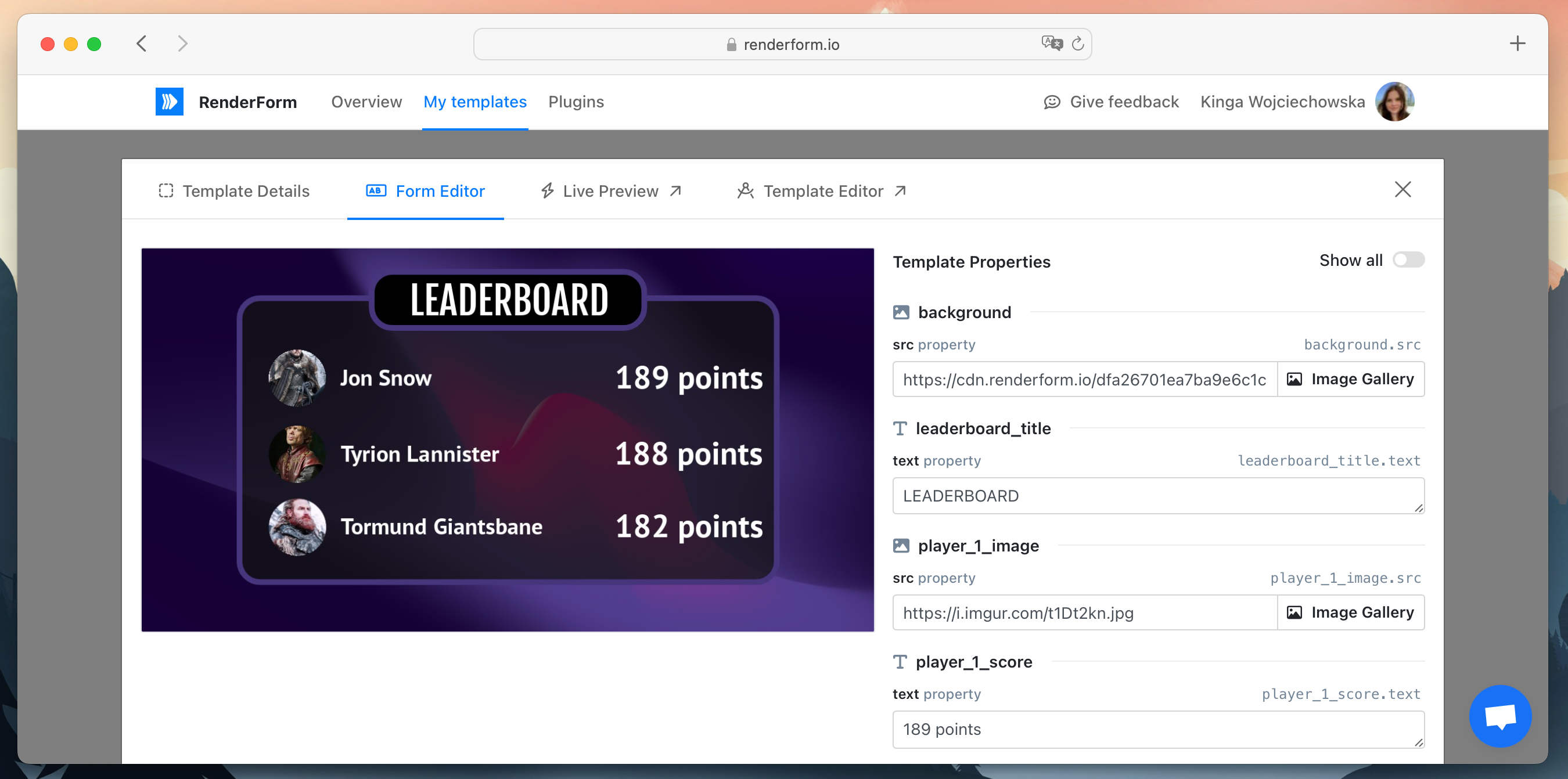 Leaderboard rendered image from preview