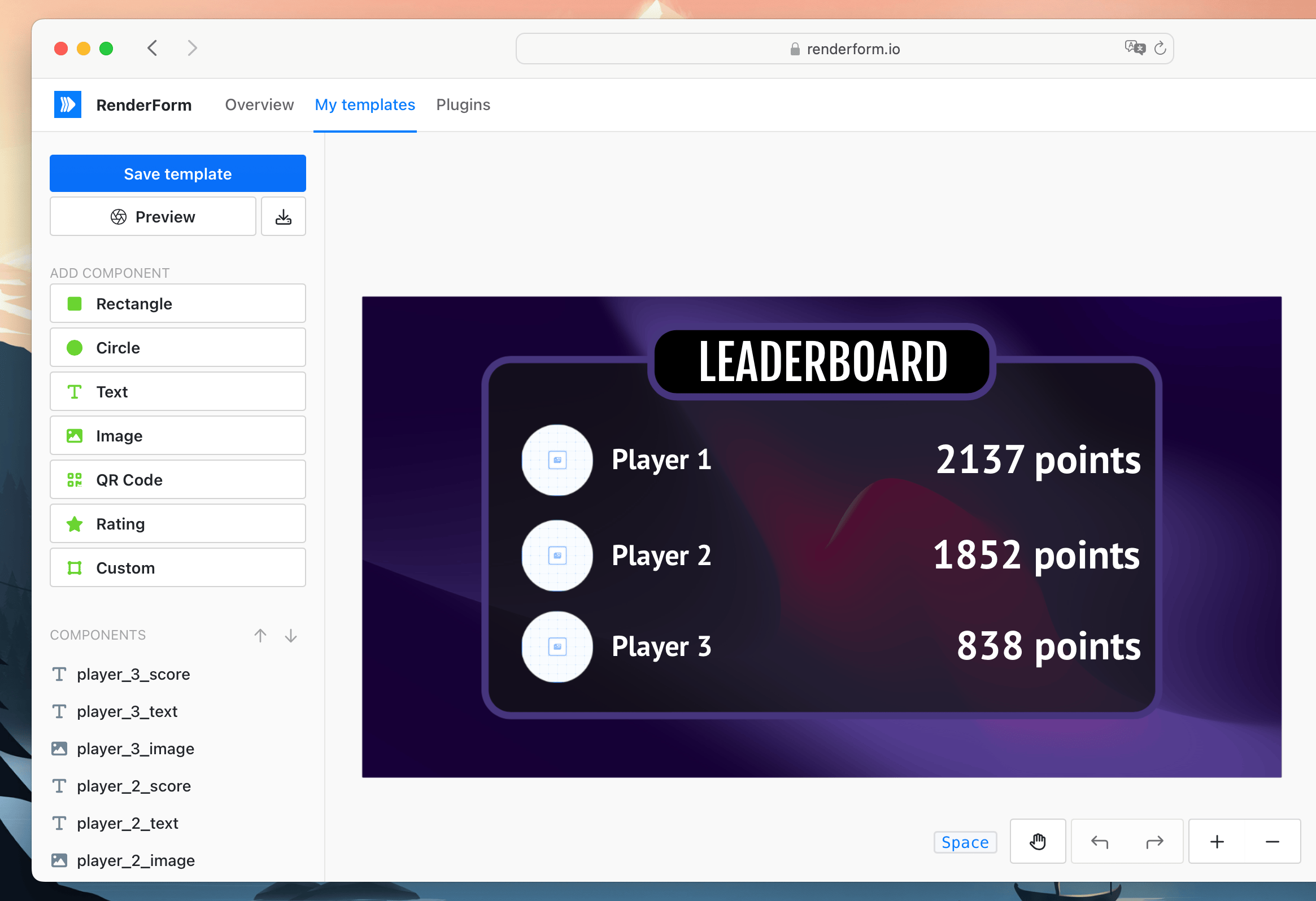 Leaderboard template created in RenderForm