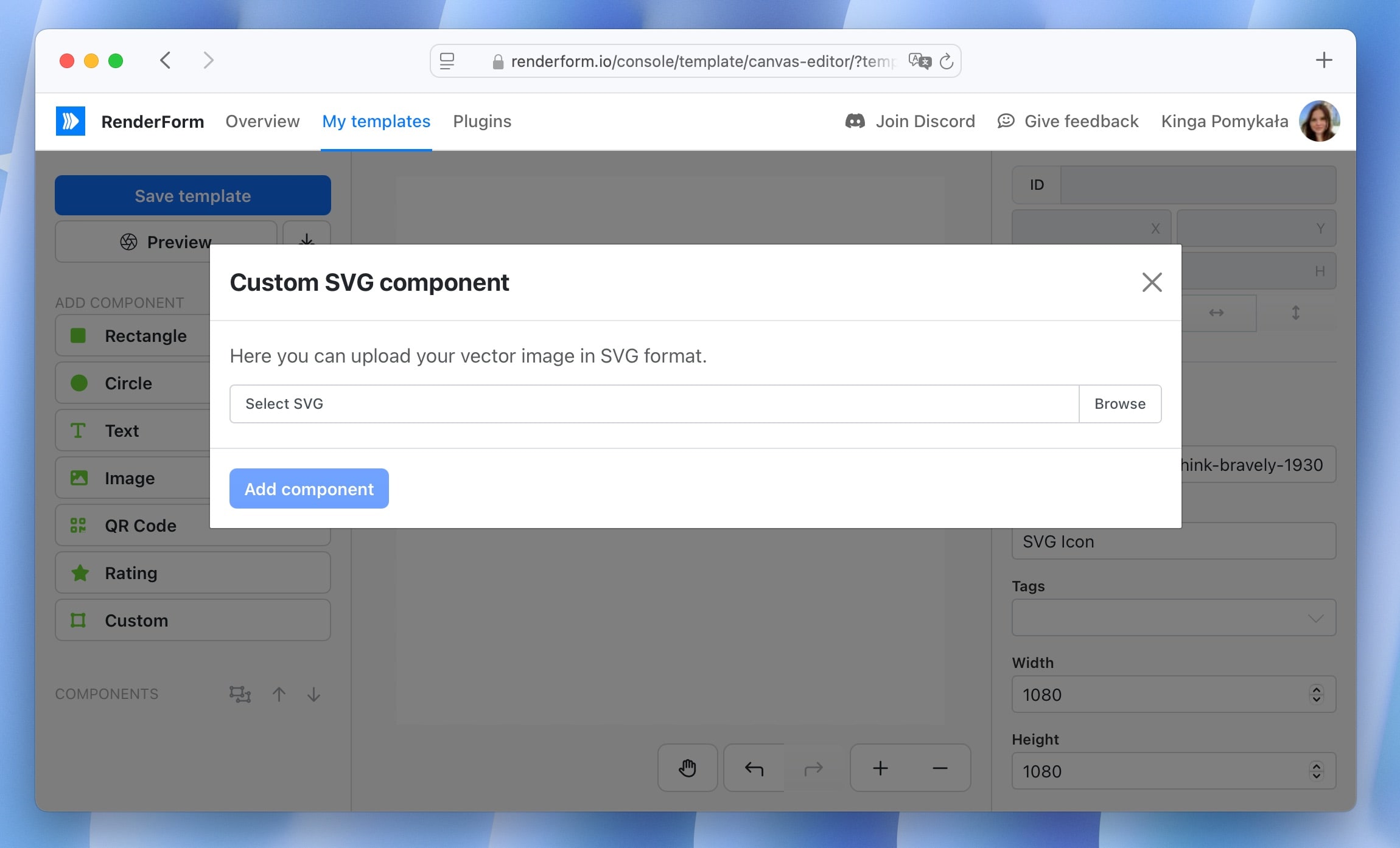 SVG component upload