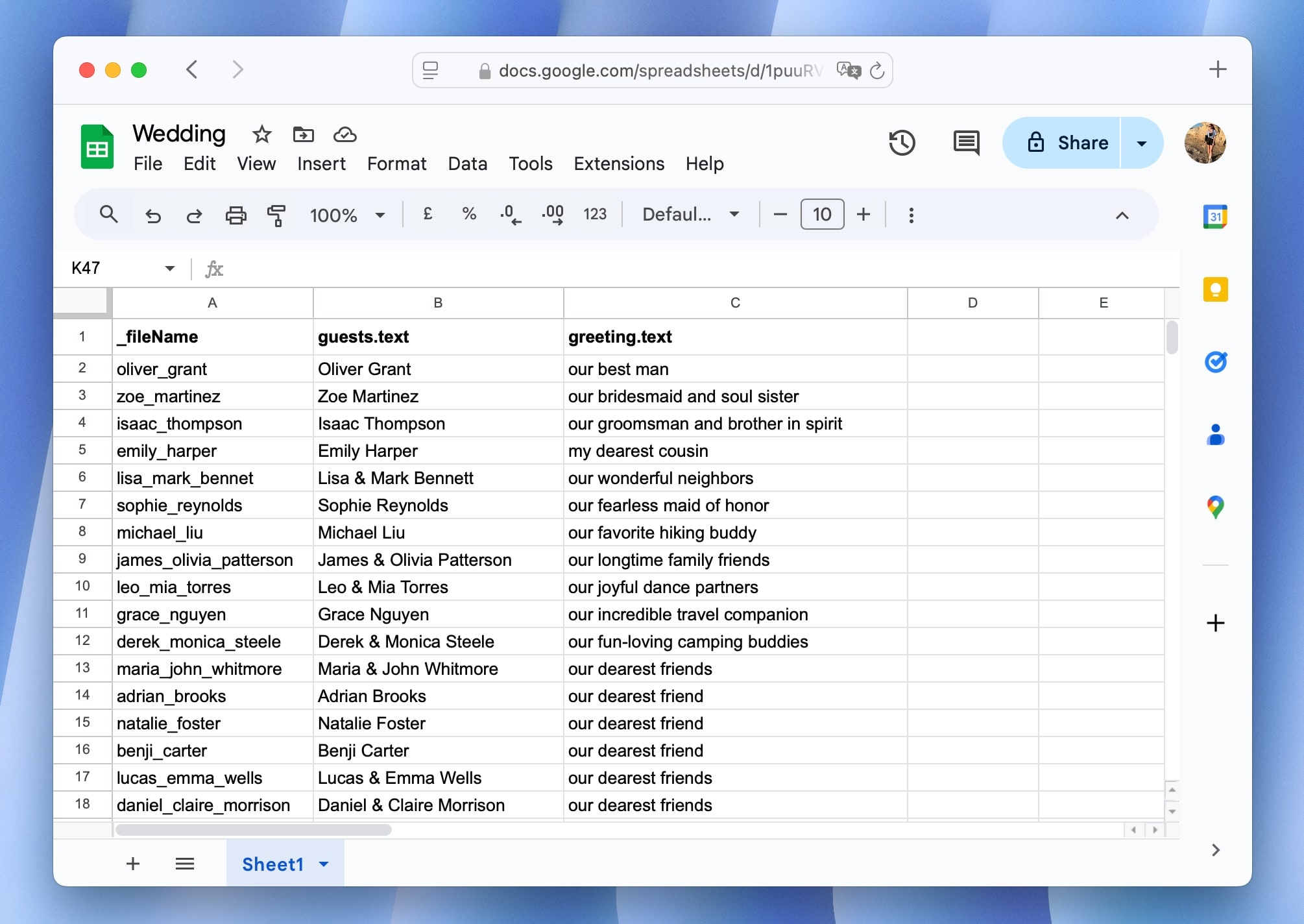 Guest list example