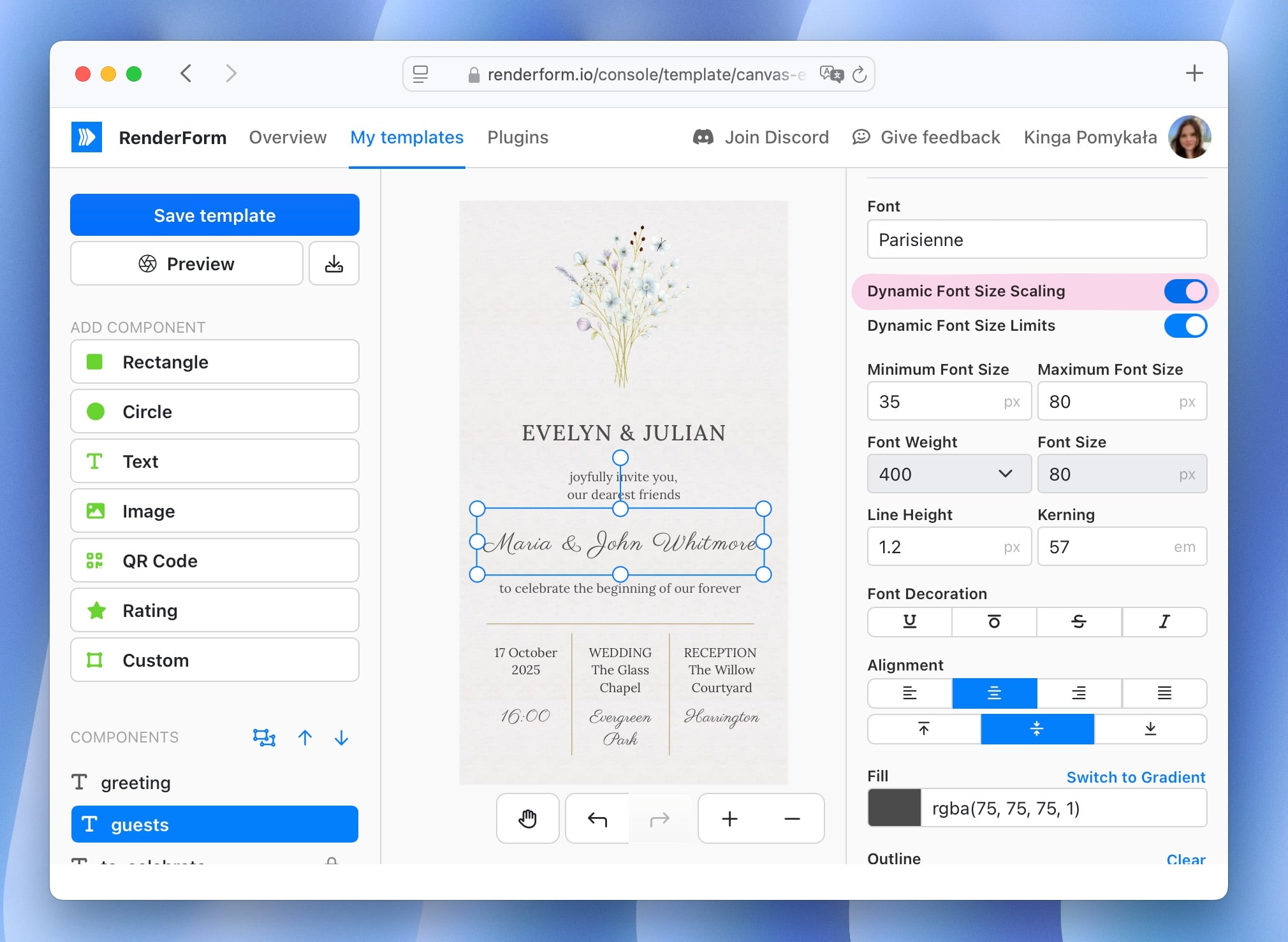 Auto size text element