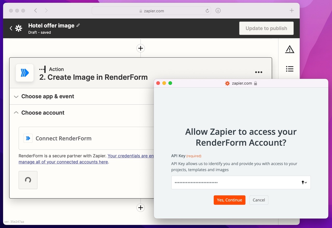 Add RenderForm event in Zapier