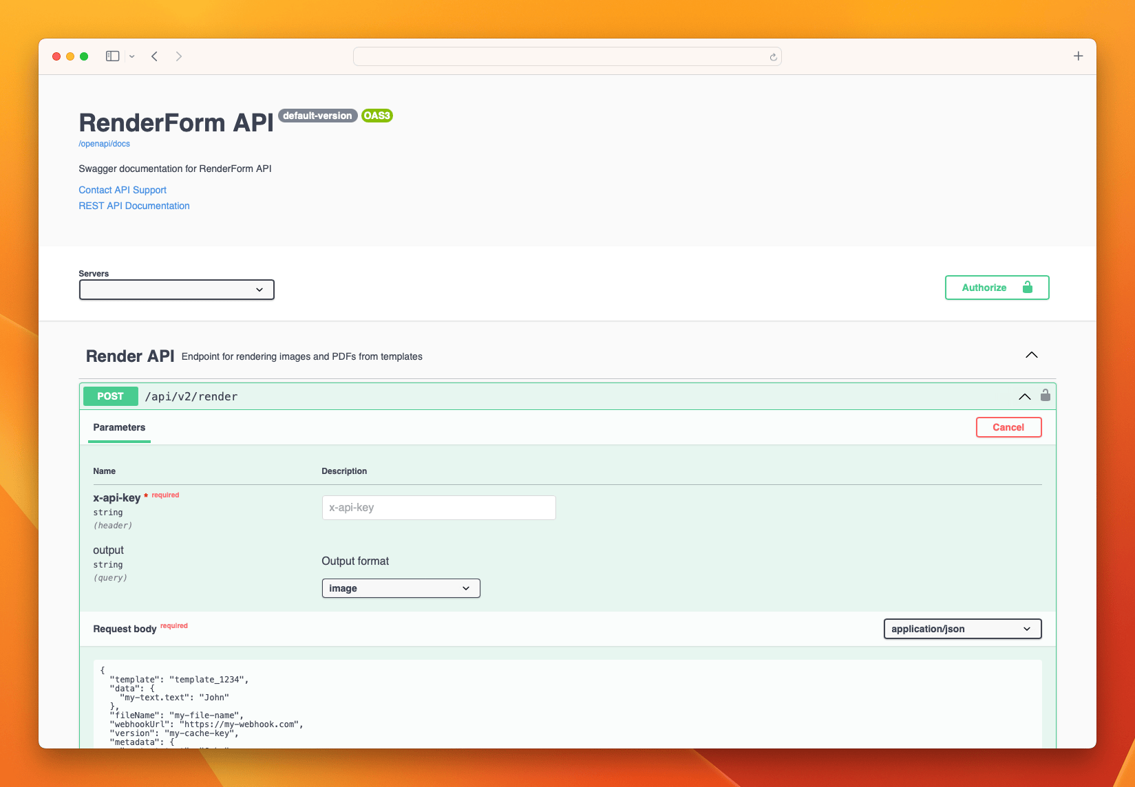 RenderForm OpenAPI Swagger UI